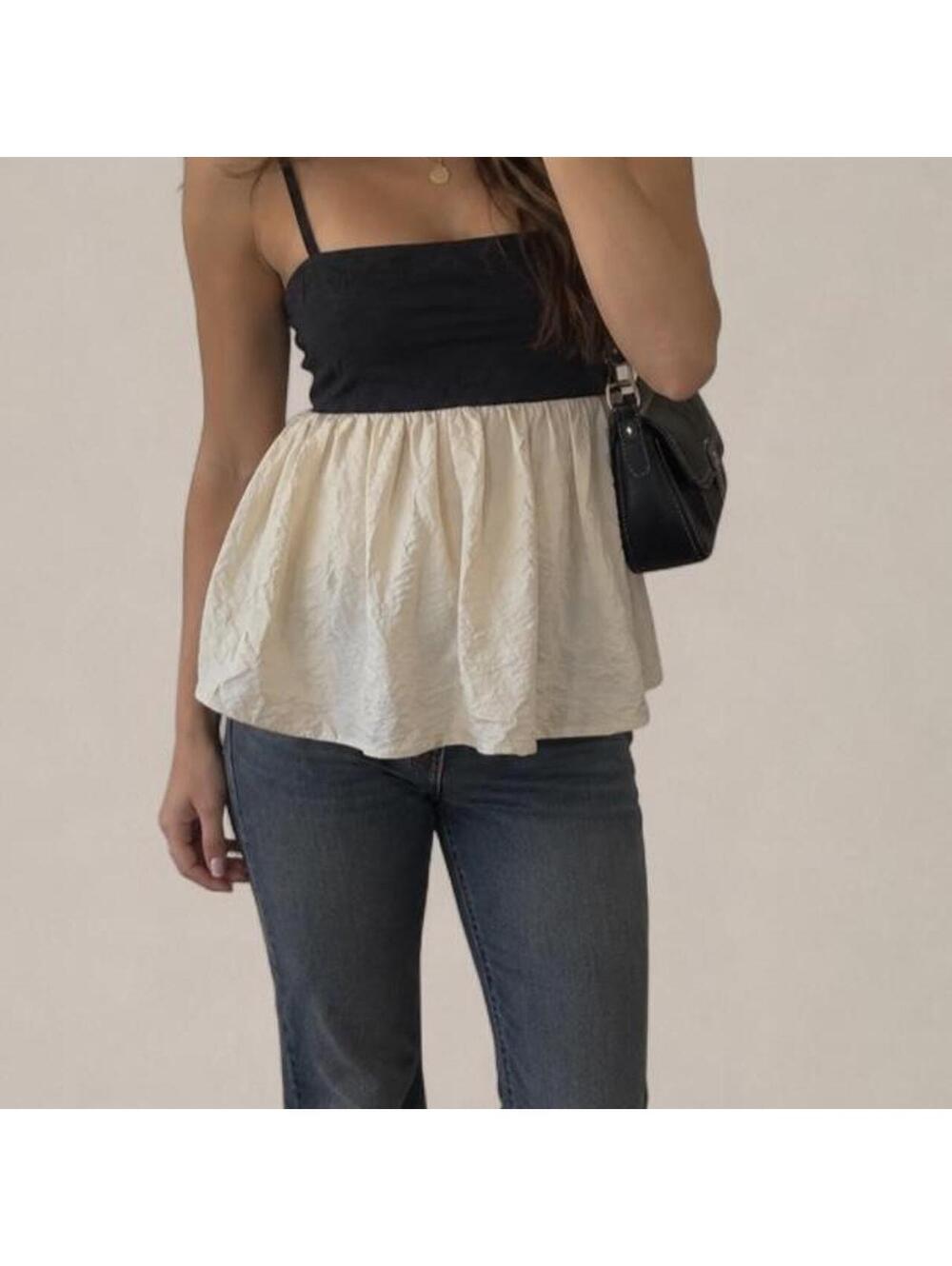 LOFT Black & Ivory Babydoll Cami Top – Size 12 NWT